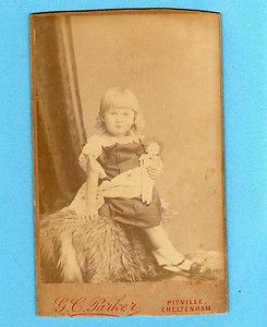 Old CDV Photo Girl w Antique wodden Doll Cheltenham UK