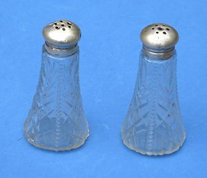Antique sterling silver glass salt pepper shakers