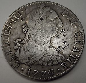 Spanish Colonial Mexico Charles III 1776 8 Reales Silver Coin w Asian 