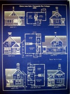 Chesapeake Bay Cottages 1890 blue Blueprint Plans 19 x 24