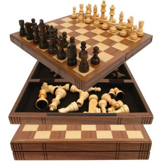 Chess Board Walnut Book Style w Staunton Chessmen Royal Game 