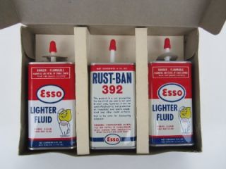 Vintage Lot Esso Rust Ban Lighter Fluid 4oz Oil Oiler Cans WOW Super 