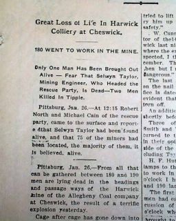 Cheswick PA Pennsylvania Harwick Coal Mine Explosion Disaster 1904 Old 
