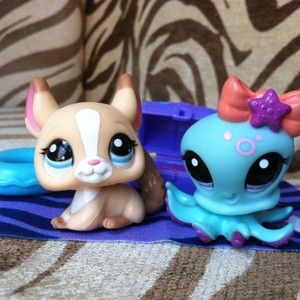 Littlest Pet Shop 2237 Blue Octopus and 2242 Brown Chinchilla