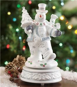 dancing jolly snowman white music box new