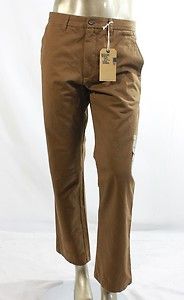    Brown Mens Pants Flat Front Slim Fit Khaki Chino Trouser Size 33x30
