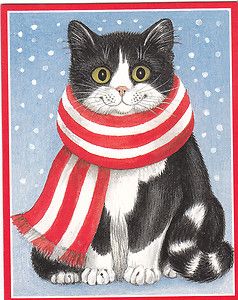 Caspari Christmas Greeting Cards Cat with Scarf 82004