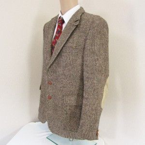 40 R Christopher Brooks Brown Tweed Wool Leather 2 BTN Mens Jacket 