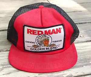 Vintage Red Man Chewing Tobacco Snapback Snap Back Hat Mesh Old Patch 