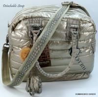 Chocolate New York Quilted Nylon 3 Zip Bowler Bag Long Strap Keychain 