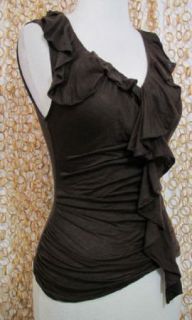 Diane Von Furstenberg Womens Sleeveless Sheer Ruffled Brown Blouse 