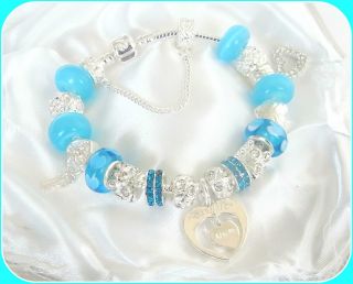 Charm Bracelet Blue Silver Personalise Friends Forever Niece Gift 