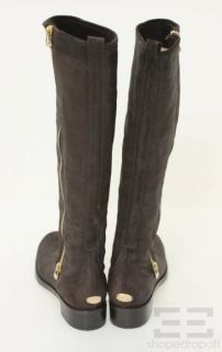 Jimmy Choo Brown Brushed Suede Gold Zipper Knee High Boots Size 42