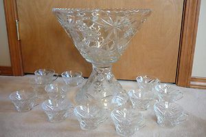 Vintage EAPC Prescut Star of David Punch Bowl Stand with 12 Punch Cups 