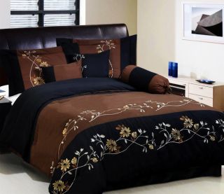 Chocolate Brown Black Bedding Floral DS Comforter Set Queen King Cal K 