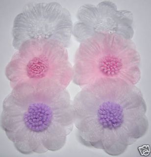 Organza Chrysanthemum Flower Appliques x 45 Mix Bow Trim Craft Shoes 