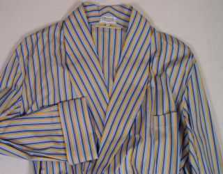 CHARVET Robe $895 Light Blue Yellow Stripe Belted Dressing Gown Robe 
