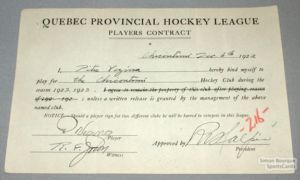 1922 QPHL Pitre Vezina Chicoutimi Player Contract