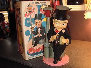 1960s Vintage Working Good Time Charlie Smoking Tin Battery Operated 
