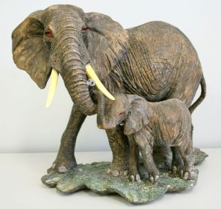   35cm Mum Child Elephant Statues Decor Garden Ornaments Statue