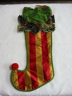 Mackenzie Childs Tall Tale Holly Berries Stripe Christmas Stocking New 