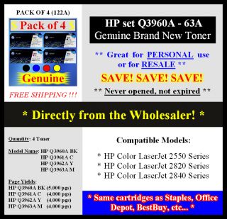 Brand New HP Color LaserJet 2550 2820 2840 Series Genuine Toner 4 Pack 