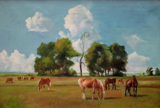 Niels P. Christiansen (1873 1960) GRAZING HORSES