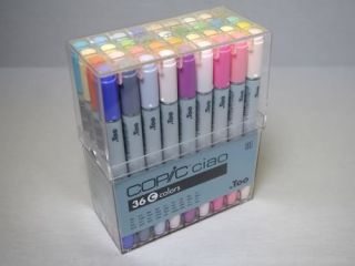 Copic Ciao Marker Set 36 C Brush Chisel Tip Markers in Clear Case 