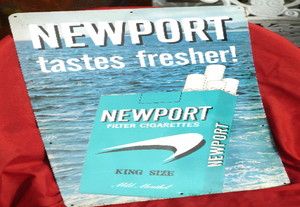 Vintage Metal 1940 Newport Cigarette Tobacco Pack Advertising Sign w 