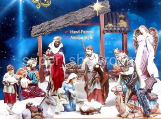 New 13 PC Large Nativity Scene Set Christmas Decoration Hand Painted 