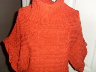 Chesley Rust Dark Orange Turtle Cowl Neck Cable Knit Sweater Top M 