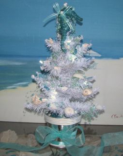 White Seashell Christmas Tree Seahorse Blue Bubble Garland Blue Beach