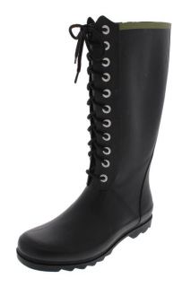 Chooka New Black Flat Lace Front Rain Boots Shoes 8 BHFO