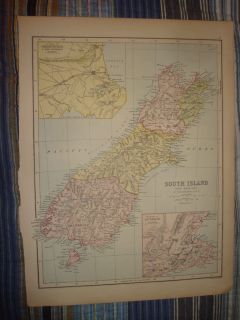 Antique South Island New Zealand Map Christchurch