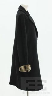 Cinzia Rocca Black Wool Chinchilla Fur Trim Side Tie 3 4 Coat Size 14