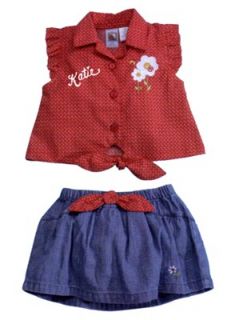 Baby Chico Girl Denim Skort with Polka Dot Top Personalized Free 3 6