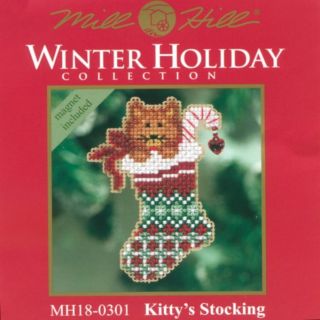 Kittys Stocking Christmas Ornament Kit Mill Hill 2010 Winter Holiday