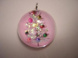 VINTAGE STYLE PINK ALUMINUM SILVER CHRISTMAS TREE BUBBLE CHARM