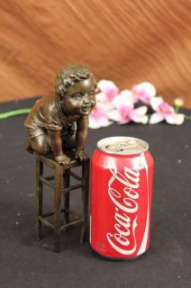 Art Deco Child Toddler Playing in Chair Bronze Figurine Figure Statue