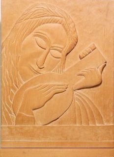  Relief Wood Art Deco Sculpture of A Mandolin Player Circa 1950