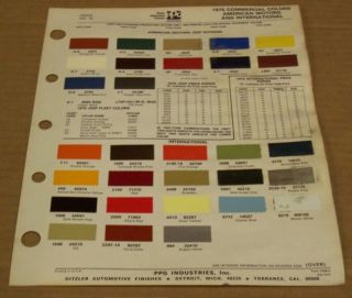 AMC International 1976 Truck Colors Paint Chip Sheet