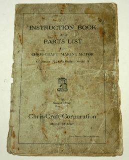 Vintage Chris Craft Instruction Book and Parts List for Model H Motor