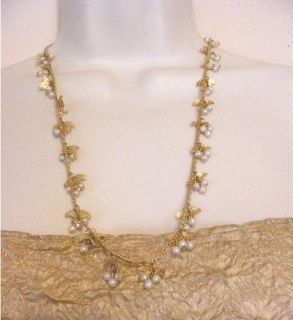  Vintage Grapevine Goldtone Faux Pearl Necklace