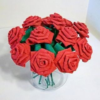 Handmade origami paper flower 12 red roses short stems party favor