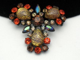 Claudette Vintage Brooch Pin Mexican Foiled Art Glass Rhinestones