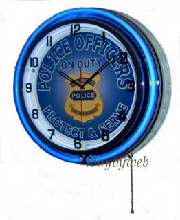 18 Police Officers Double Neon Retro Wall Clock Metal