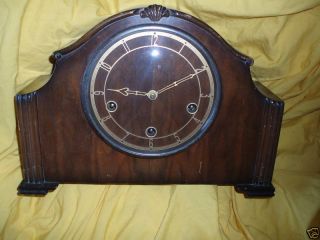Mantle Clock Vintage Enfield Smith Wood w Deco Style Real Wood