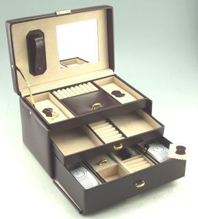 New Champ Friedrich Lederwaren Burgundy Leather 3 Tier Jewelry Box