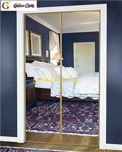 48 80 5 Sliding Closet Door with Bright Gold Stile and Silver Mirror