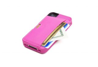 Genuine CM4 Pink Cover Credit ID Q Card Holder Leather for iPhone 4 4S